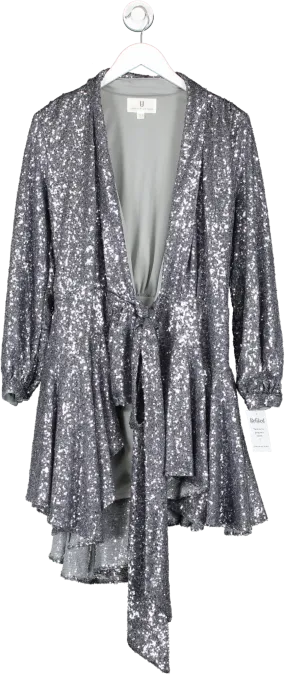 Forever Unique Grey Sequin Wrap Dress UK 8