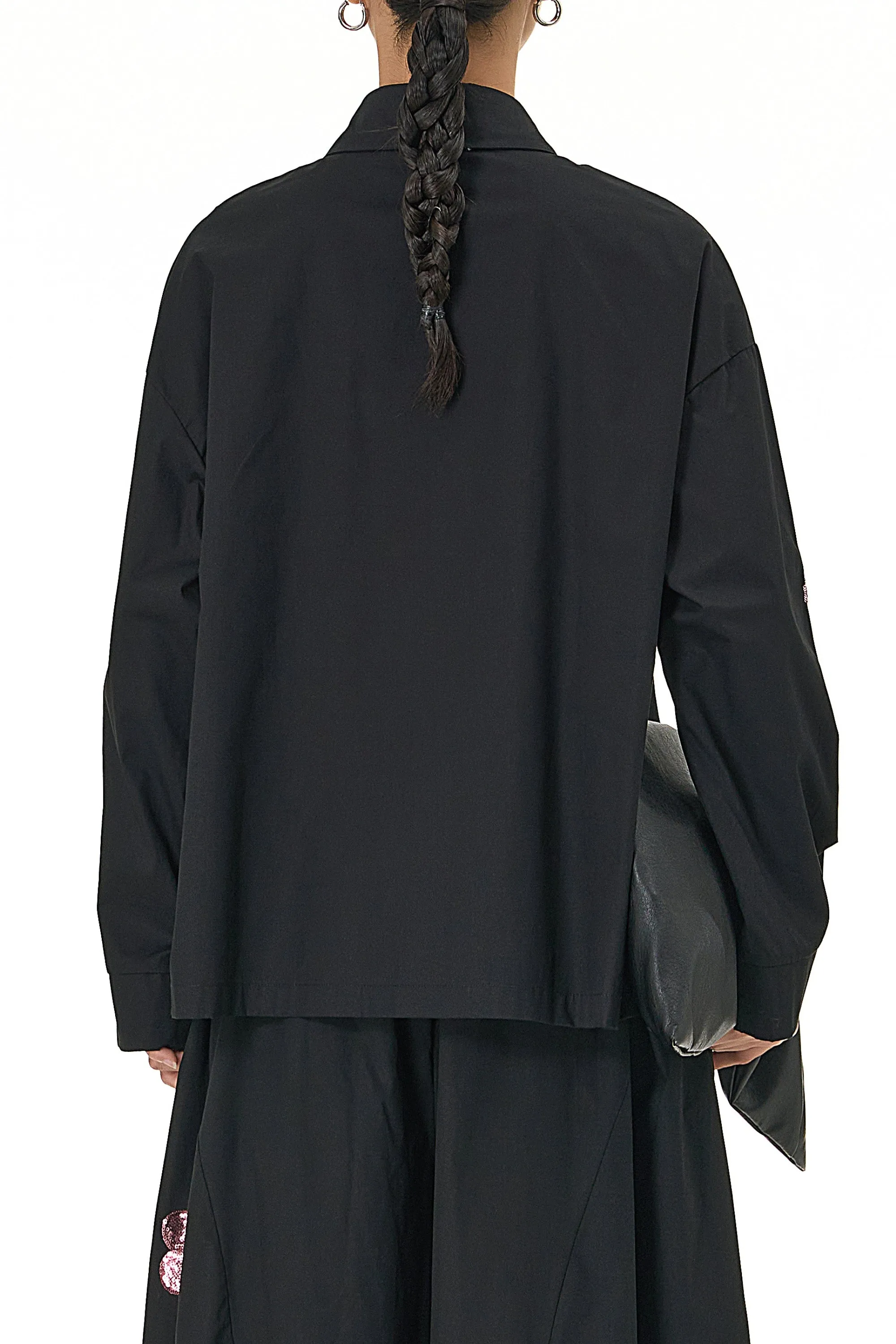 Full Sleeve Twinkling Black Oversized Shirt