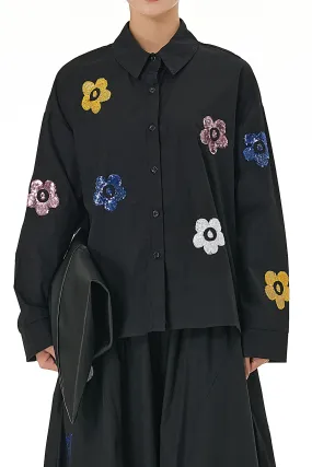 Full Sleeve Twinkling Black Oversized Shirt