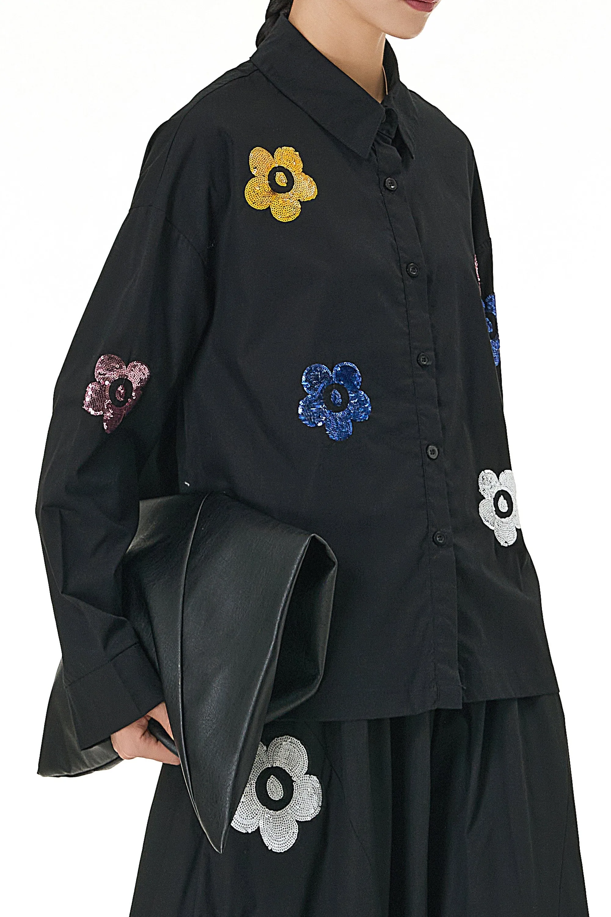 Full Sleeve Twinkling Black Oversized Shirt