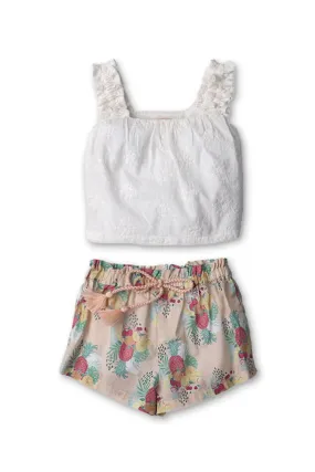 Gingersnaps Cotton Eyelet Blouse & Pineapple Printed Short Set