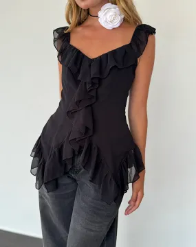 Glaiza Ruffle Cami Top in Black