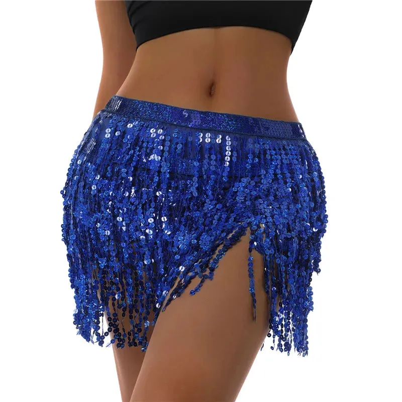 Glitter Tassel Fringe Sequined Metallic Adjustable Waist Dancer/Performance Skirt/Salsa Mini Skirt