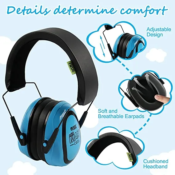 GREEN DEVIL MiniMax Blue Kids Hearing Protection Ear muffs Noise Cancelling For Age 1-16 Headphones