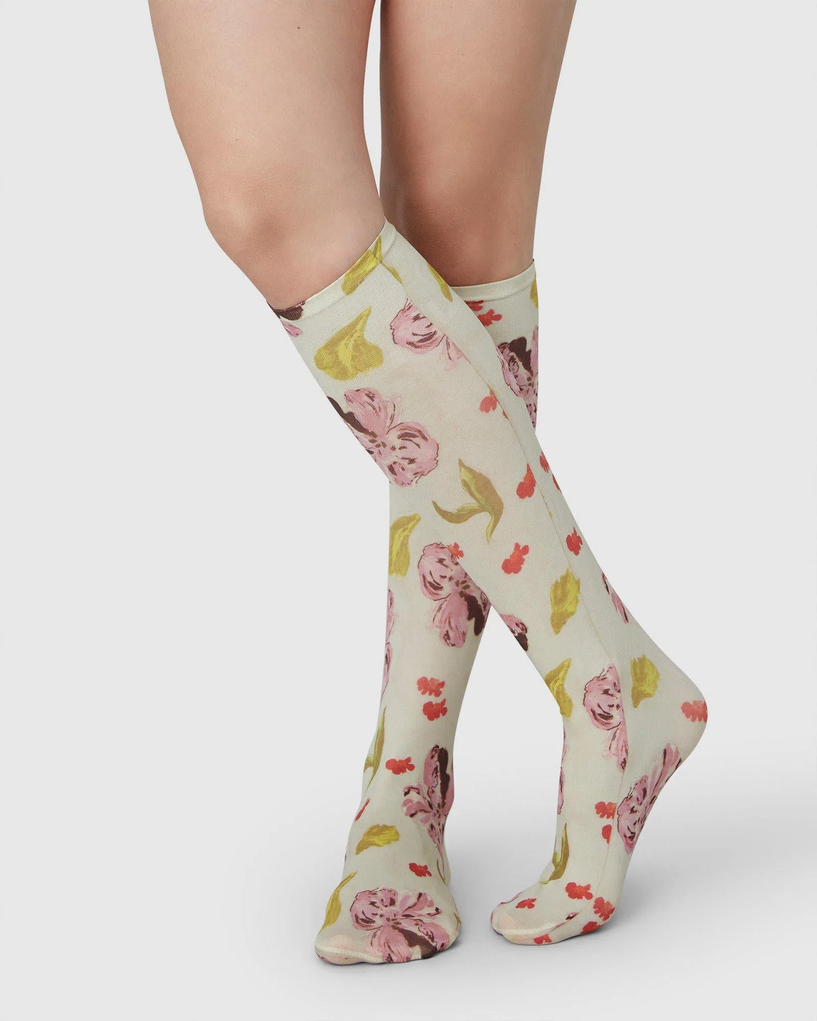 Helen Bullock Floral Knee Highs - Coconut White