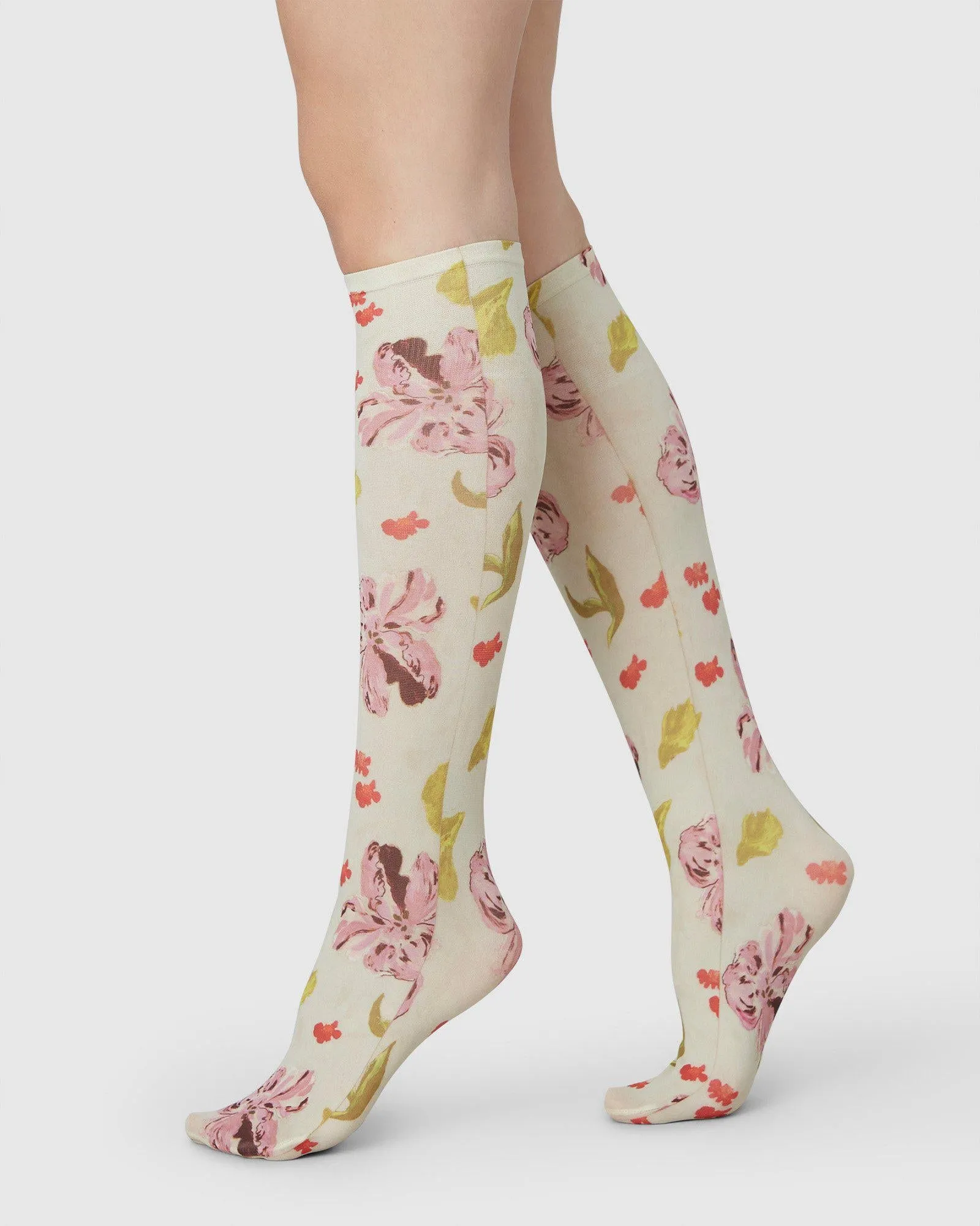 Helen Bullock Floral Knee Highs - Coconut White