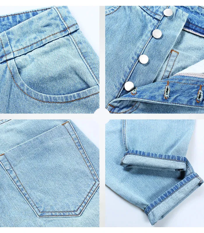 High Waist Wide Leg Jeans With Pockets Women Button Fly Denim Pants