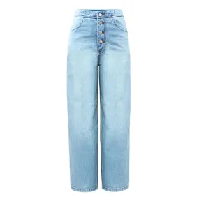 High Waist Wide Leg Jeans With Pockets Women Button Fly Denim Pants