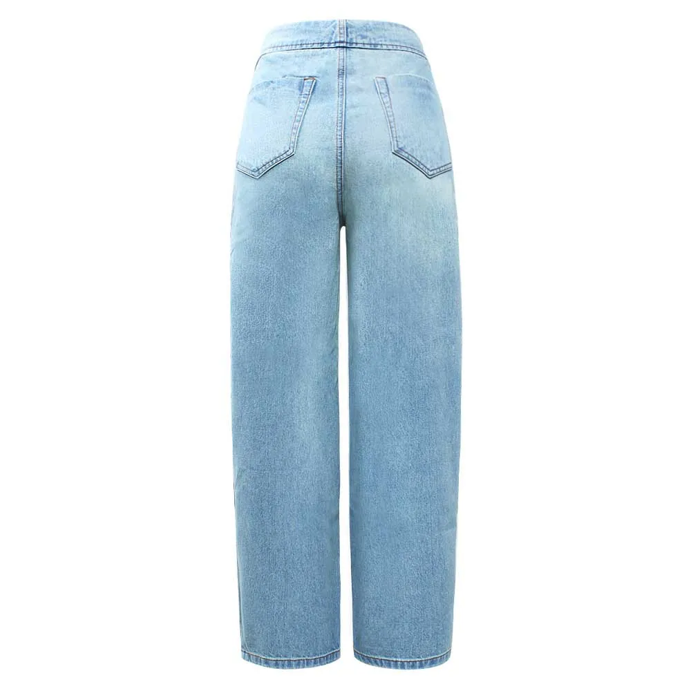 High Waist Wide Leg Jeans With Pockets Women Button Fly Denim Pants