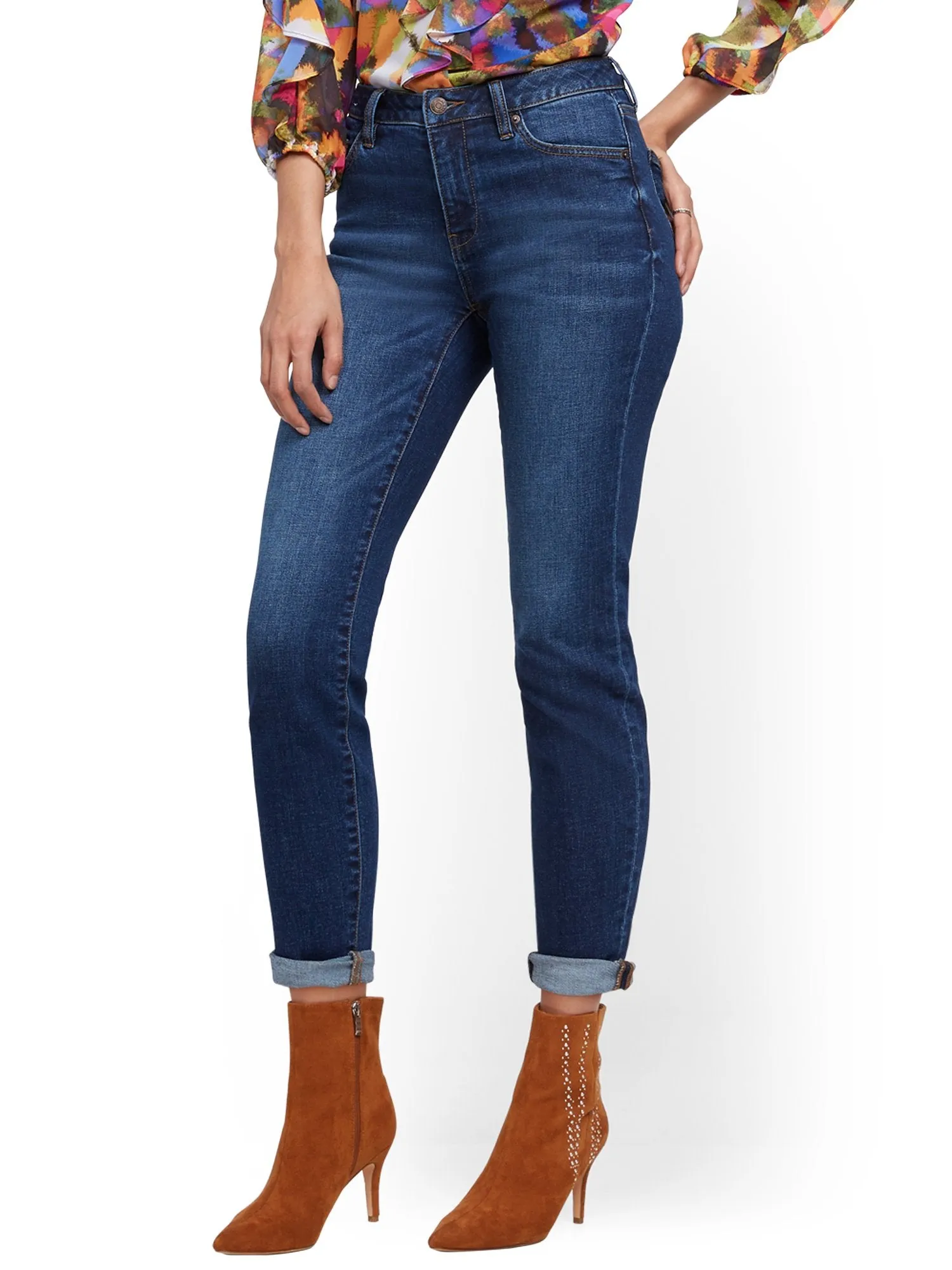 High-Waisted Curvy Boyfriend Jeans - Foxy Blue