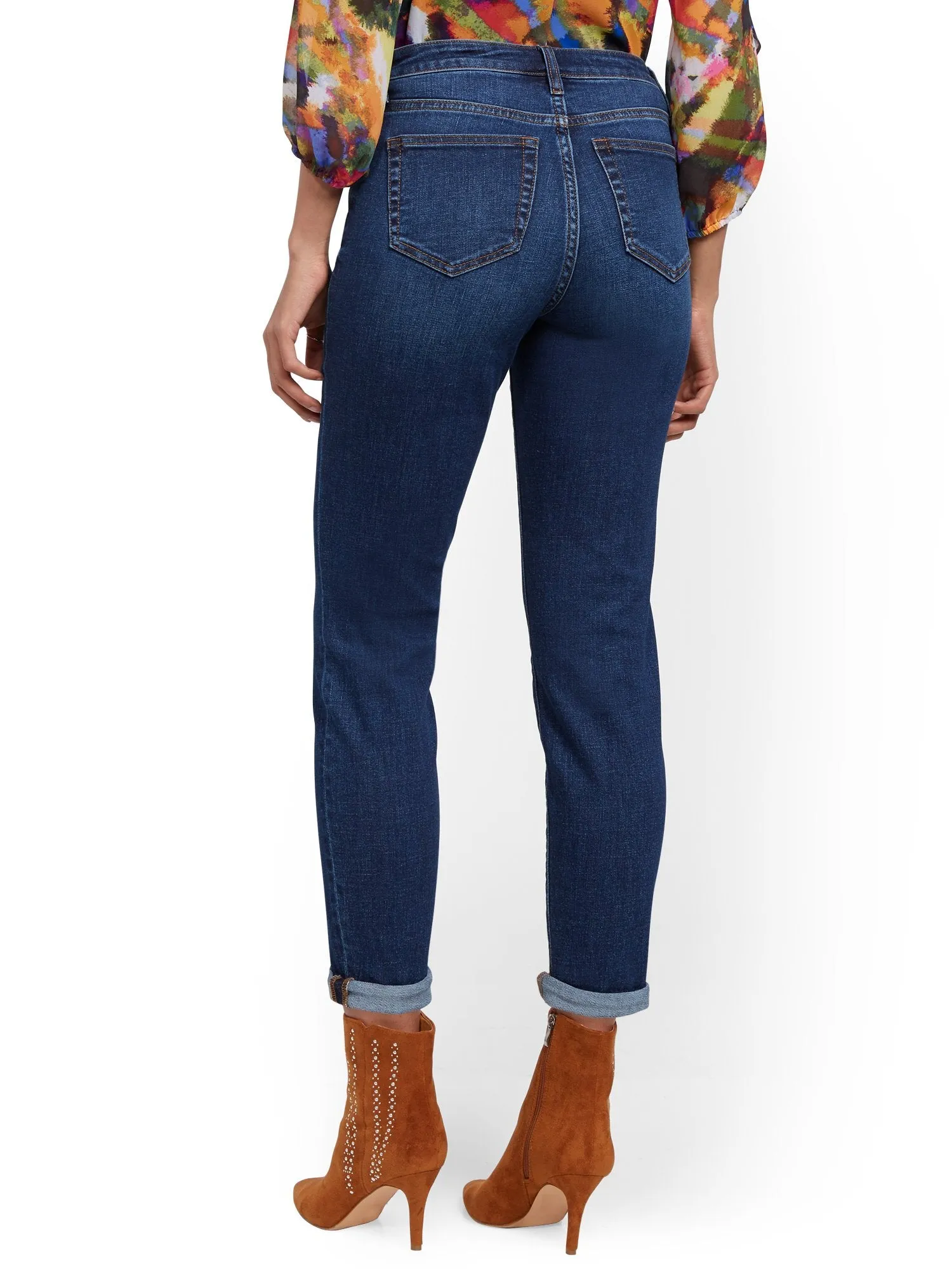 High-Waisted Curvy Boyfriend Jeans - Foxy Blue