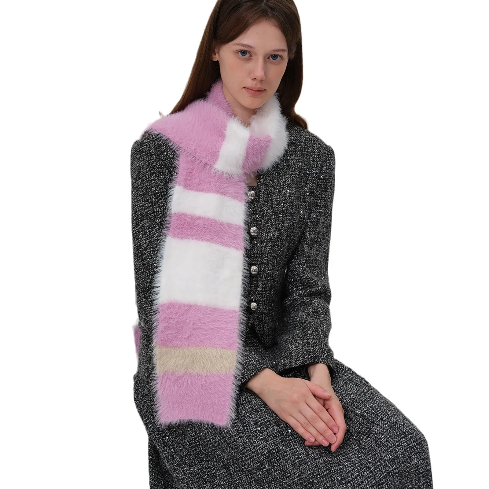 Homemade Design Korean Style Soft Warm Stripe Knitted Autumn Winter Scarf