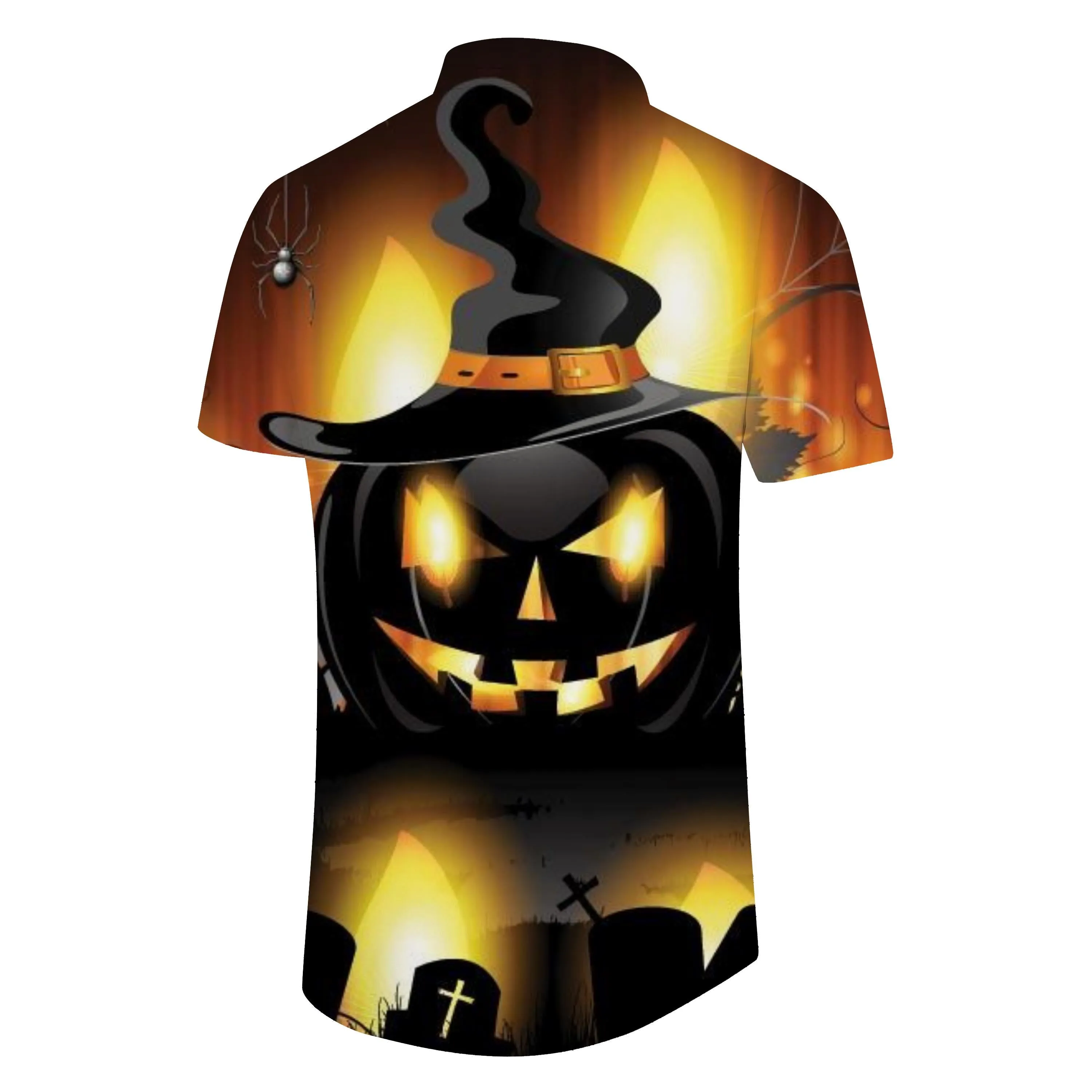 Horror pumpkin lantern Hawaiian men's outdoor button-down shirt short-sleeved casual summer beach style