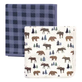 Hudson Baby Quilted Multi-Purpose Swaddle, Receiving, Stroller Blanket, Moose Bear 2-Pack