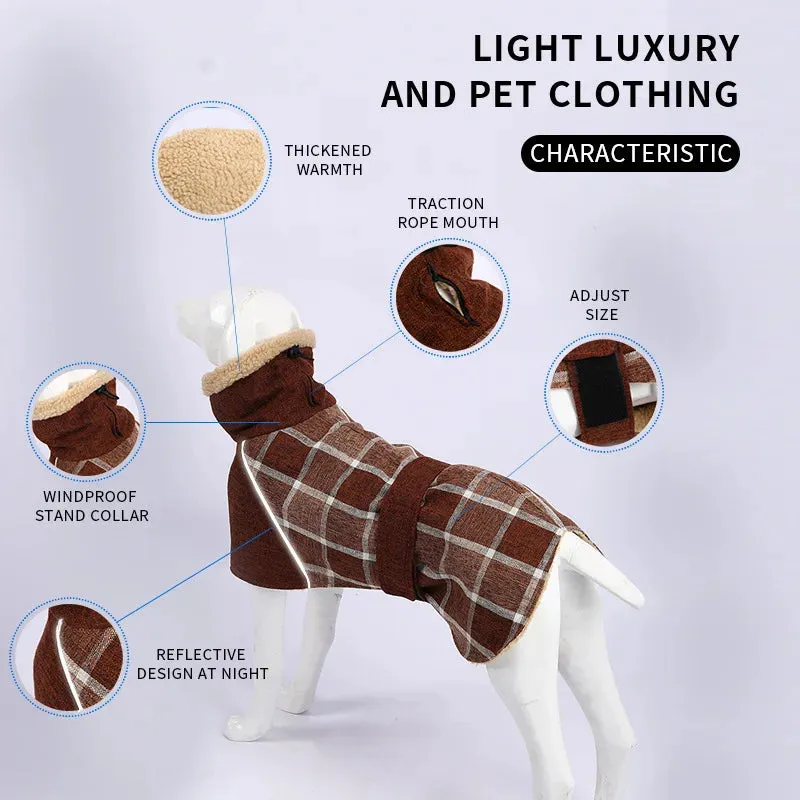 Italy Greyhound Fall/Winter Plaid Coat | Wool & Reflective Cold-Proof Cotton Coat | Suitable for Whippet Dog | Pet Clothes