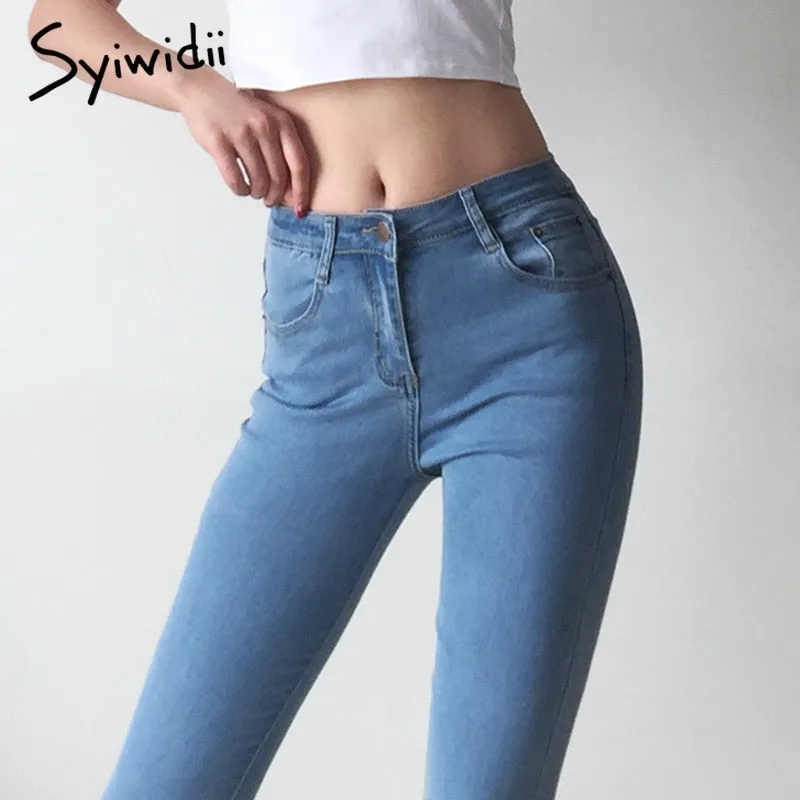 Joskaa High Waisted Jeans Woman Stretchy Denim Pants Trousers Skinny Pencil Jeans Softener Vintage Streetwear 2024 Spring Blue