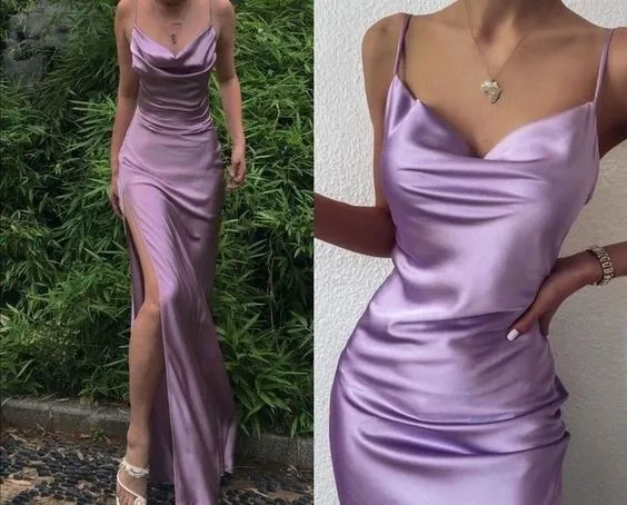 lilac satin prom gown,evening dress      fg3371