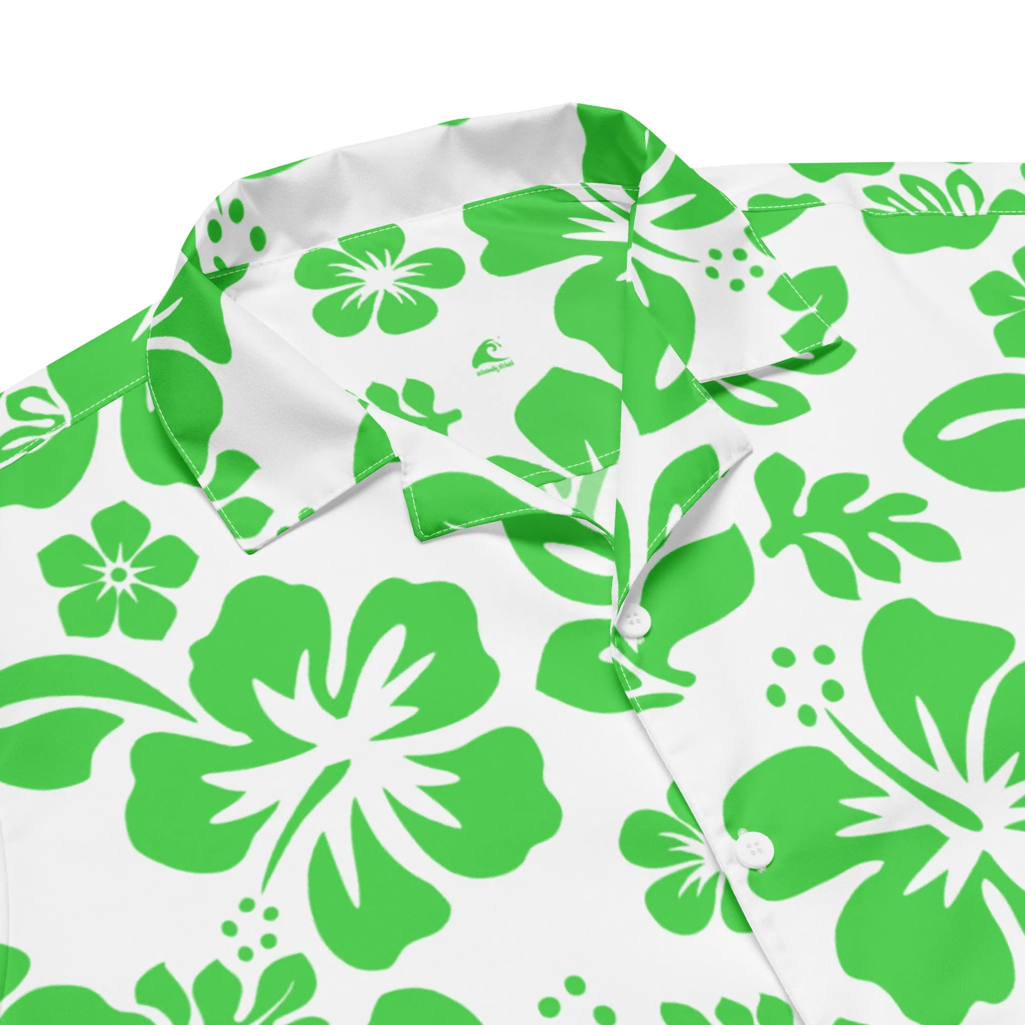 Lime Green and White Hawaiian Print Aloha Shirt