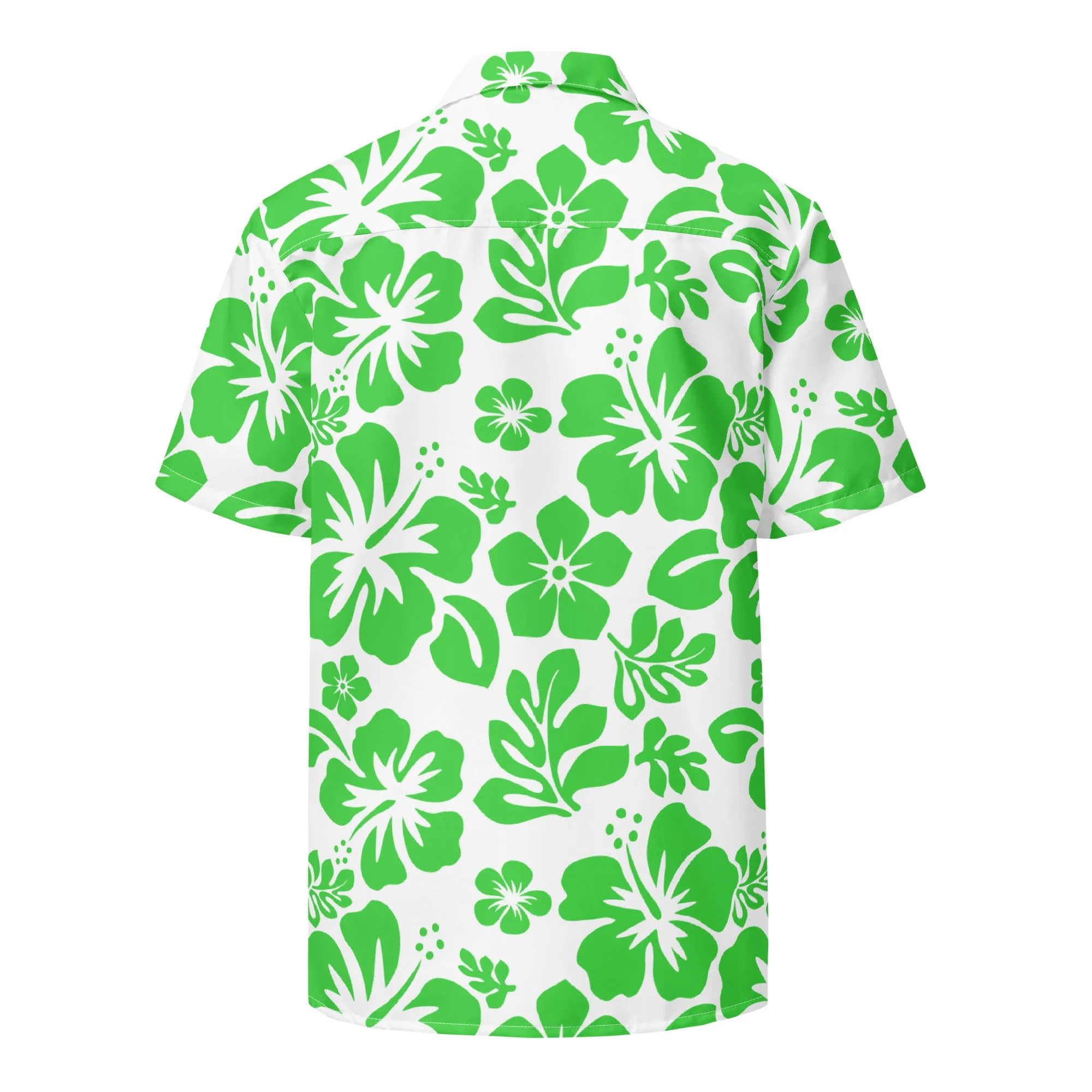 Lime Green and White Hawaiian Print Aloha Shirt