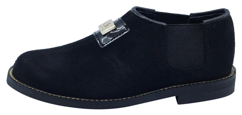 Luccini Maggie 2 Boy's & Girl's Black Suede Leather Slip On Dress Shoe