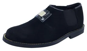 Luccini Maggie 2 Boy's & Girl's Black Suede Leather Slip On Dress Shoe