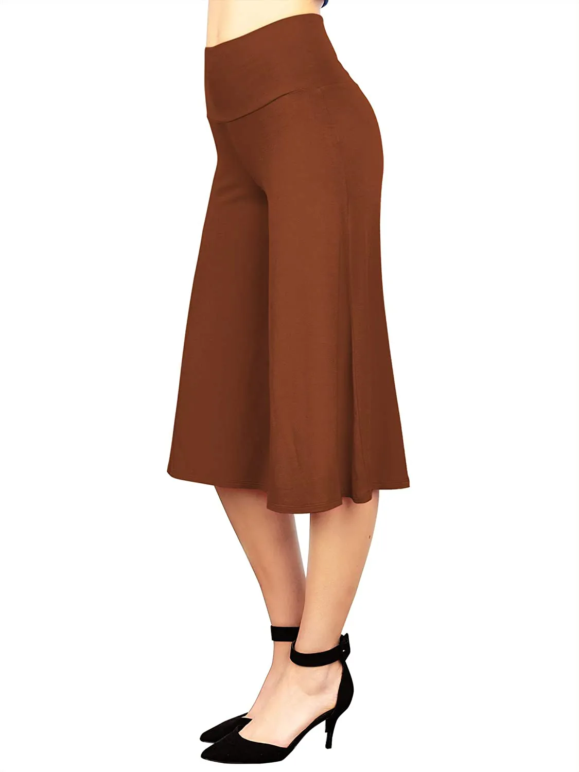 Made By Johnny Women's High Elastic Waistband Wide Leg Palazzo Culotte Gaucho Capri Pants (S~5XL)