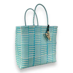 Maria Victoria | Angelic Tote | Upcycled, Handwoven, blue/white Tote