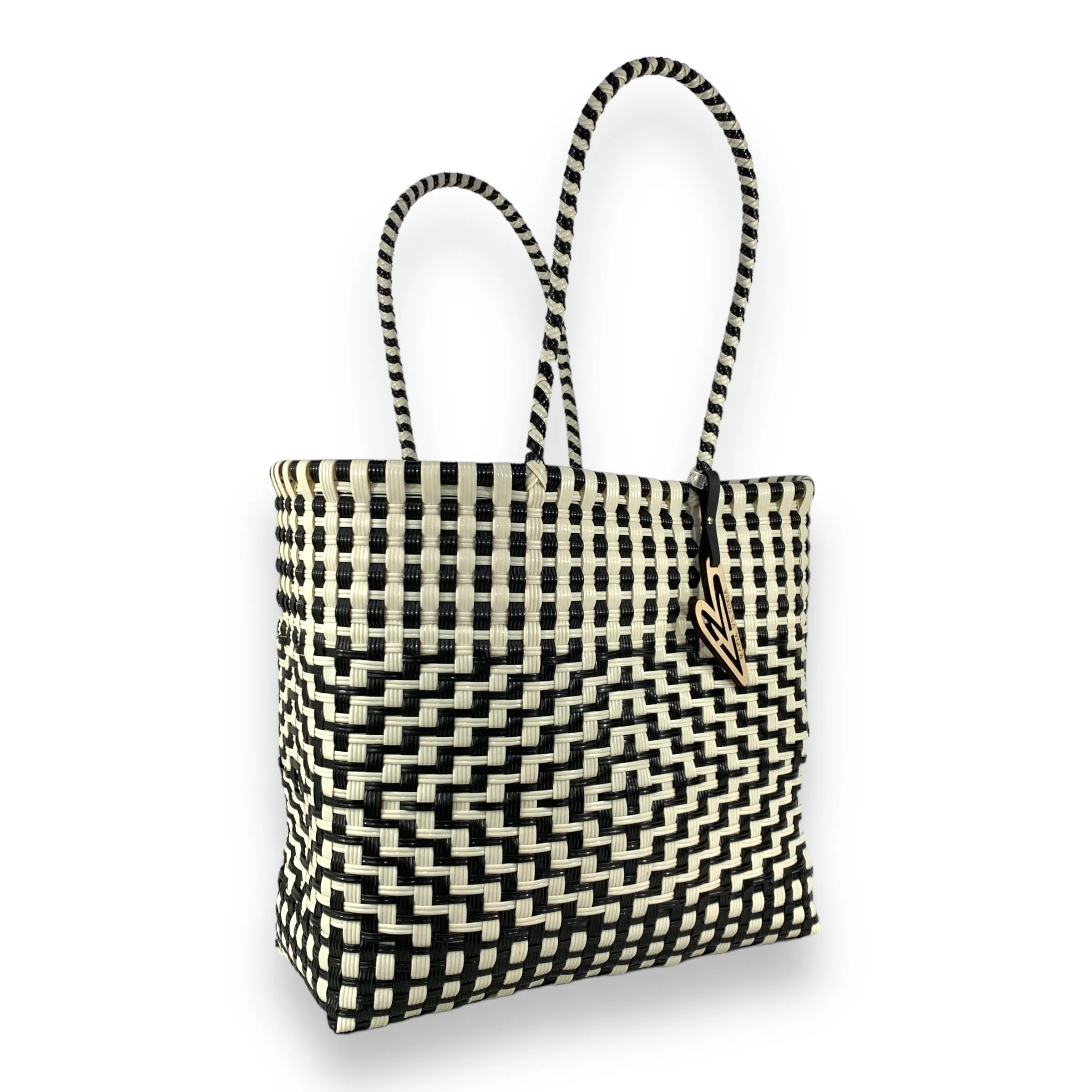 Maria Victoria |  Shapes Tote | Upcycled, Handwoven, Black/ivory Tote