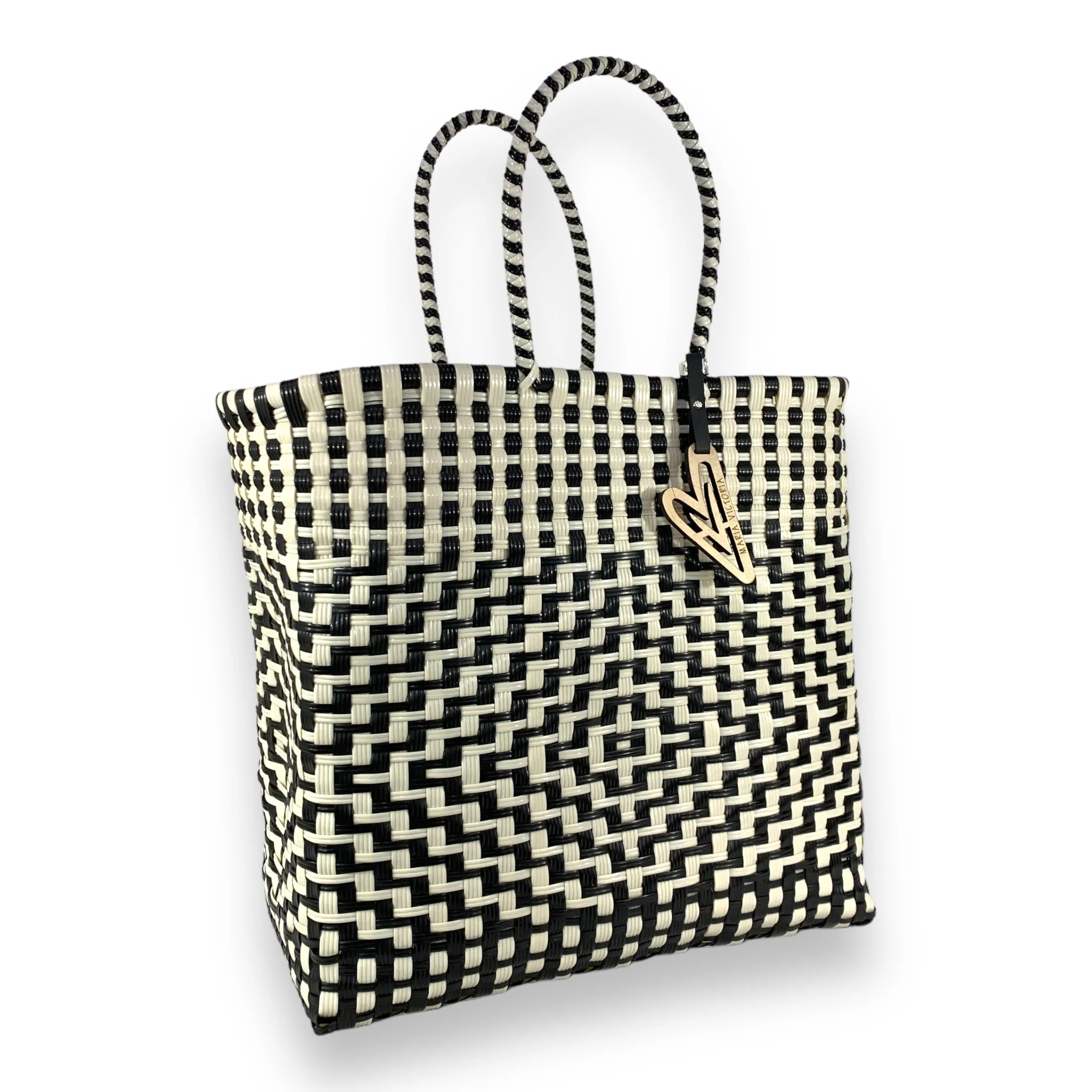 Maria Victoria |  Shapes Tote | Upcycled, Handwoven, Black/ivory Tote