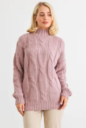 Mauve Cable Knit Turtle Neck Long Sleeve Sweater /1-1-1