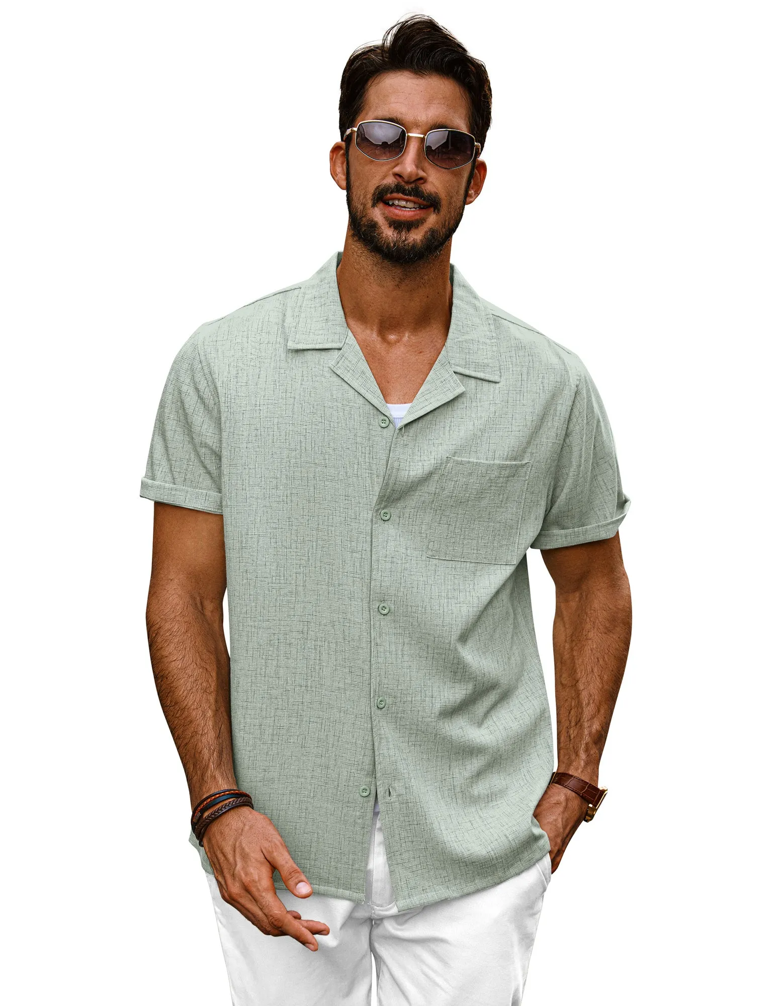 Men Basic Camp-Collar Shirt Casual Short Sleeve Button-up Tops