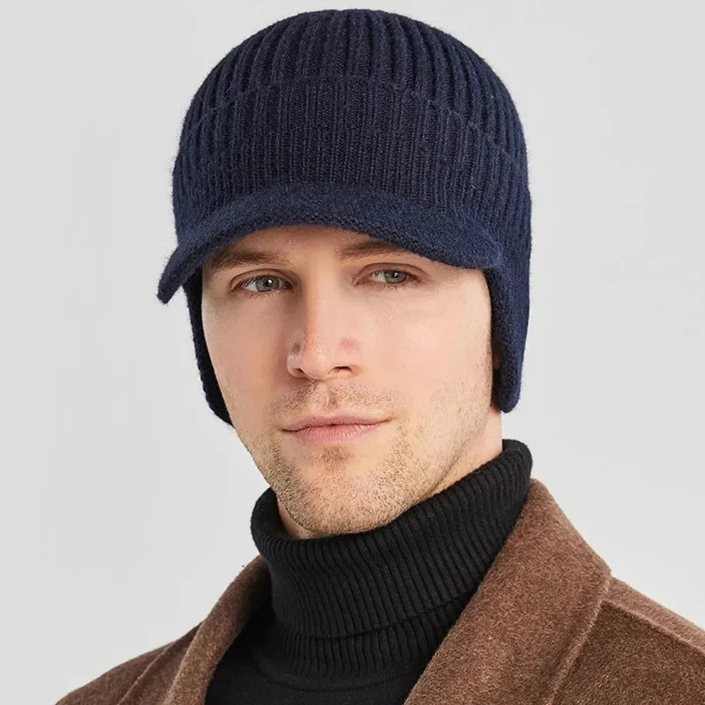 Men Winter Knitted Hat Outdoor Cycling Ear Protection Warmth Peaked Cap