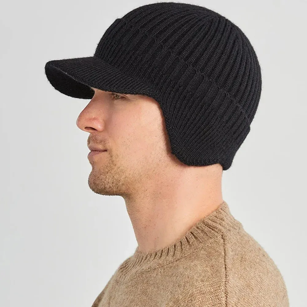 Men Winter Knitted Hat Outdoor Cycling Ear Protection Warmth Peaked Cap