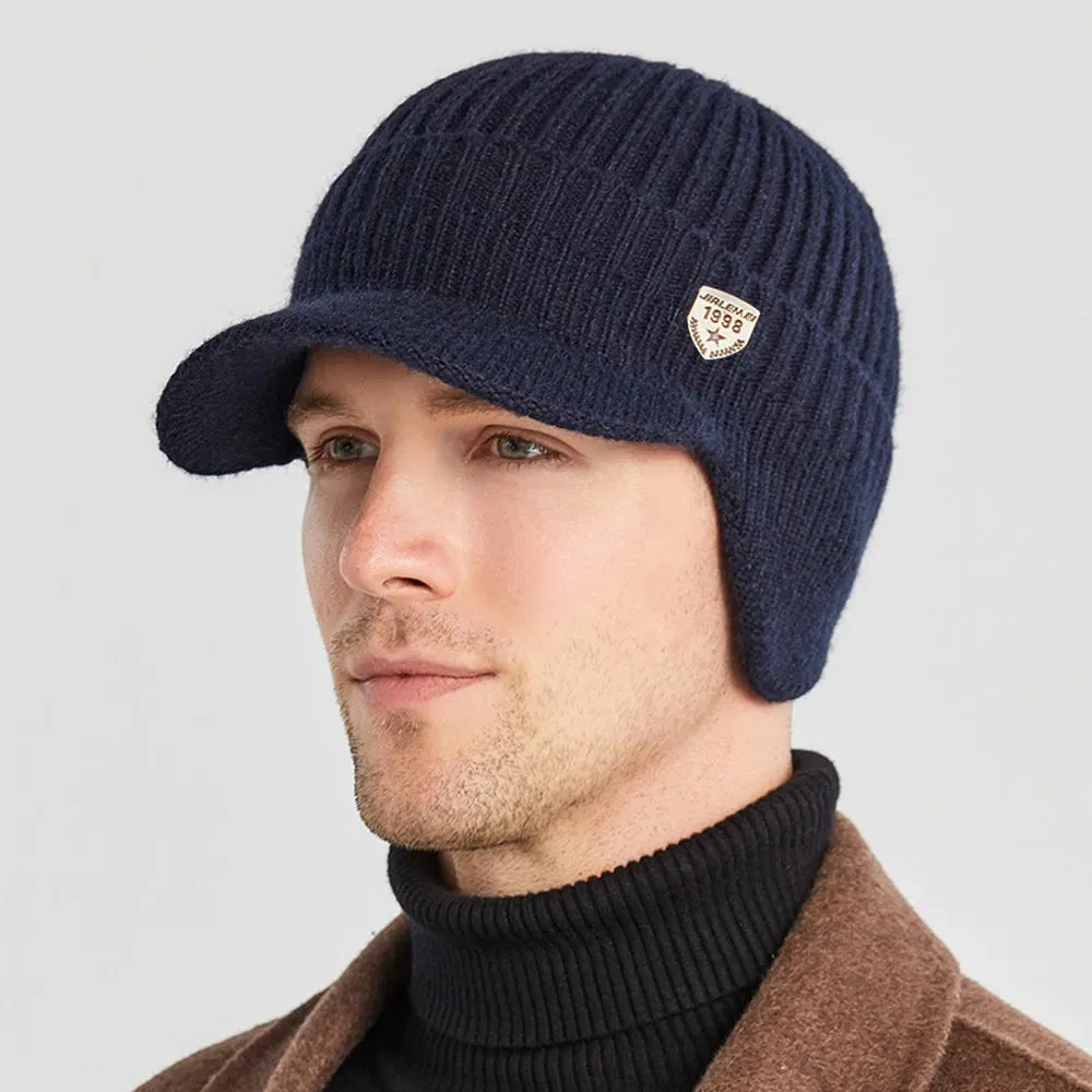 Men Winter Knitted Hat Outdoor Cycling Ear Protection Warmth Peaked Cap