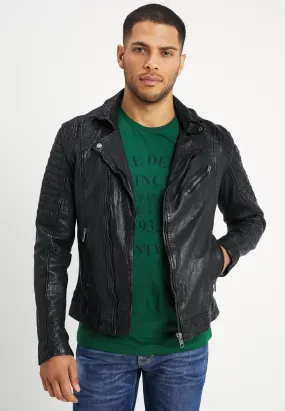 Men's Black Leather Moto Distressed Biker Jacket