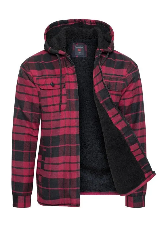 Men's Flannel Sherpa Lined Jacket with Hood