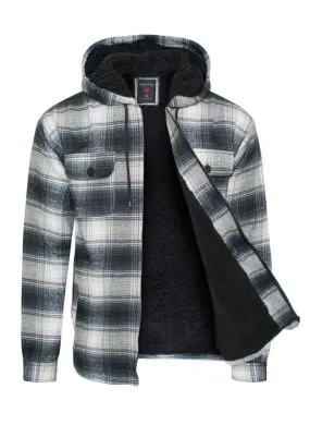 Men's Flannel Sherpa Lined Jacket with Hood