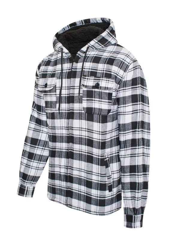 Men's Flannel Sherpa Lined Jacket with Hood