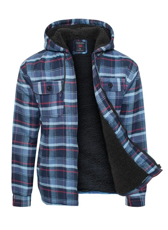 Men's Flannel Sherpa Lined Jacket with Hood