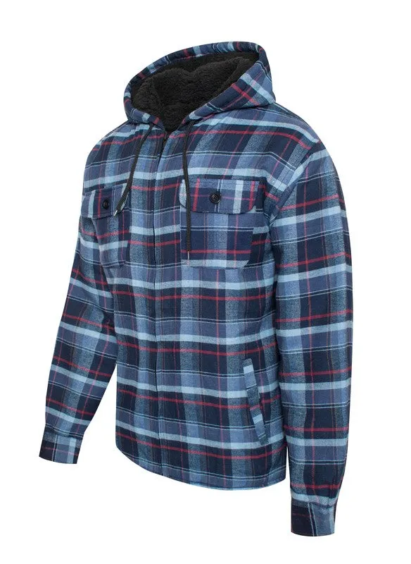 Men's Flannel Sherpa Lined Jacket with Hood