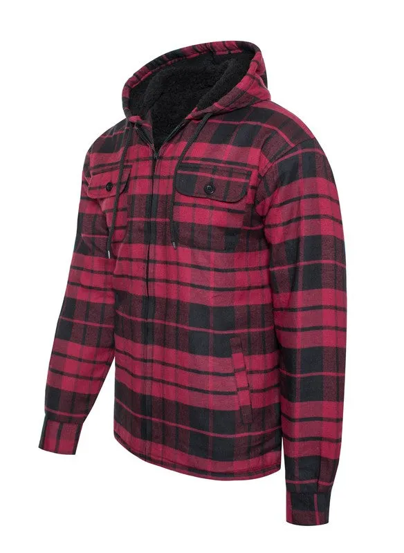 Men's Flannel Sherpa Lined Jacket with Hood