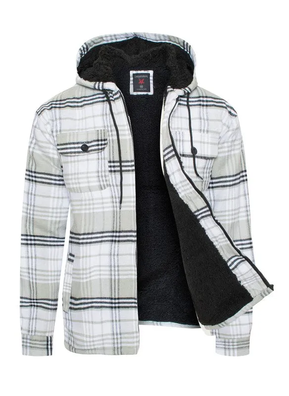 Men's Flannel Sherpa Lined Jacket with Hood