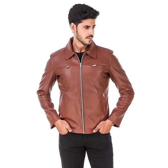 Men's Hooded Faux Leather Biker Jacket in Solid Design (Size-S)