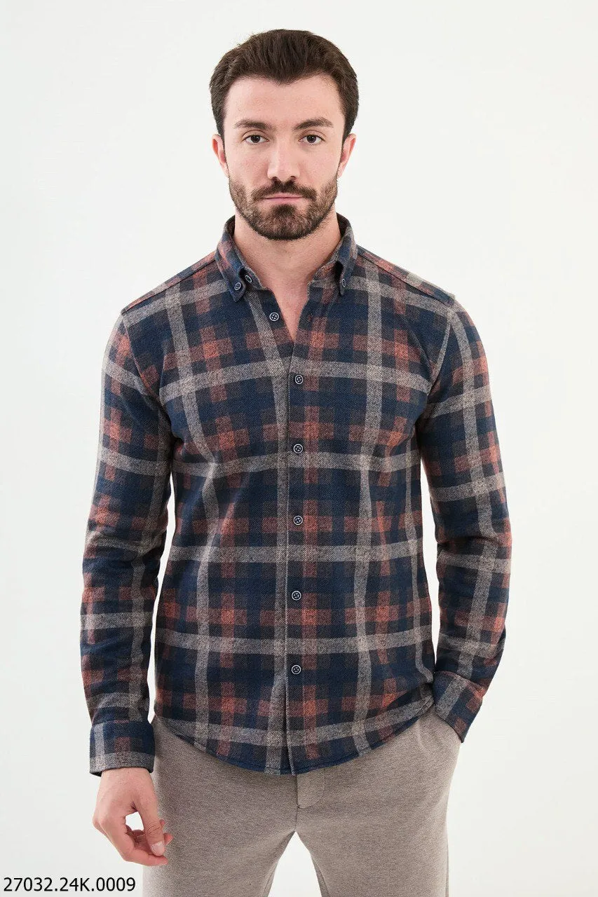 Men's Navy Blue Tile Plaid Lumberjack Shirt