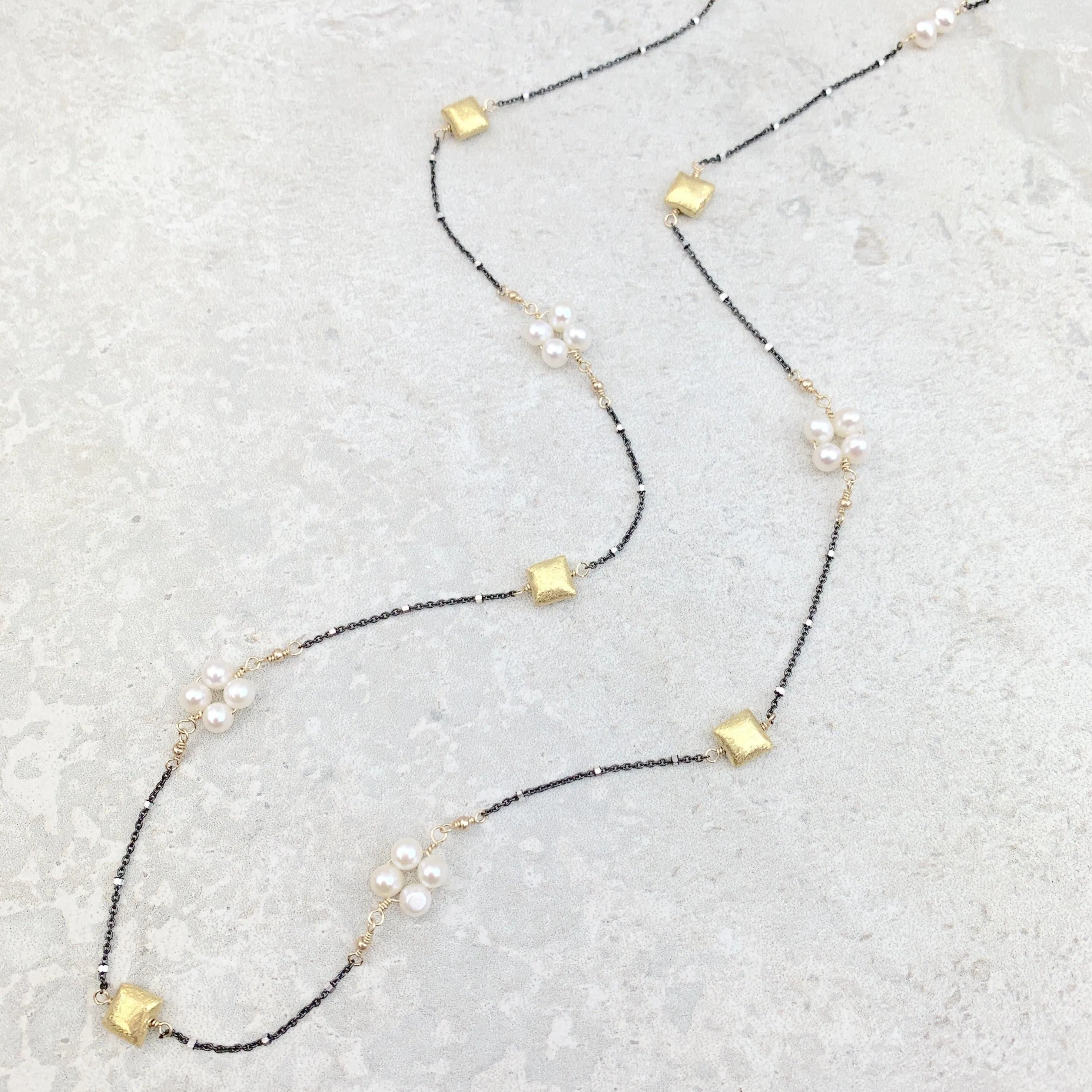 Mixed Metal and Pearls Mid Length Necklace