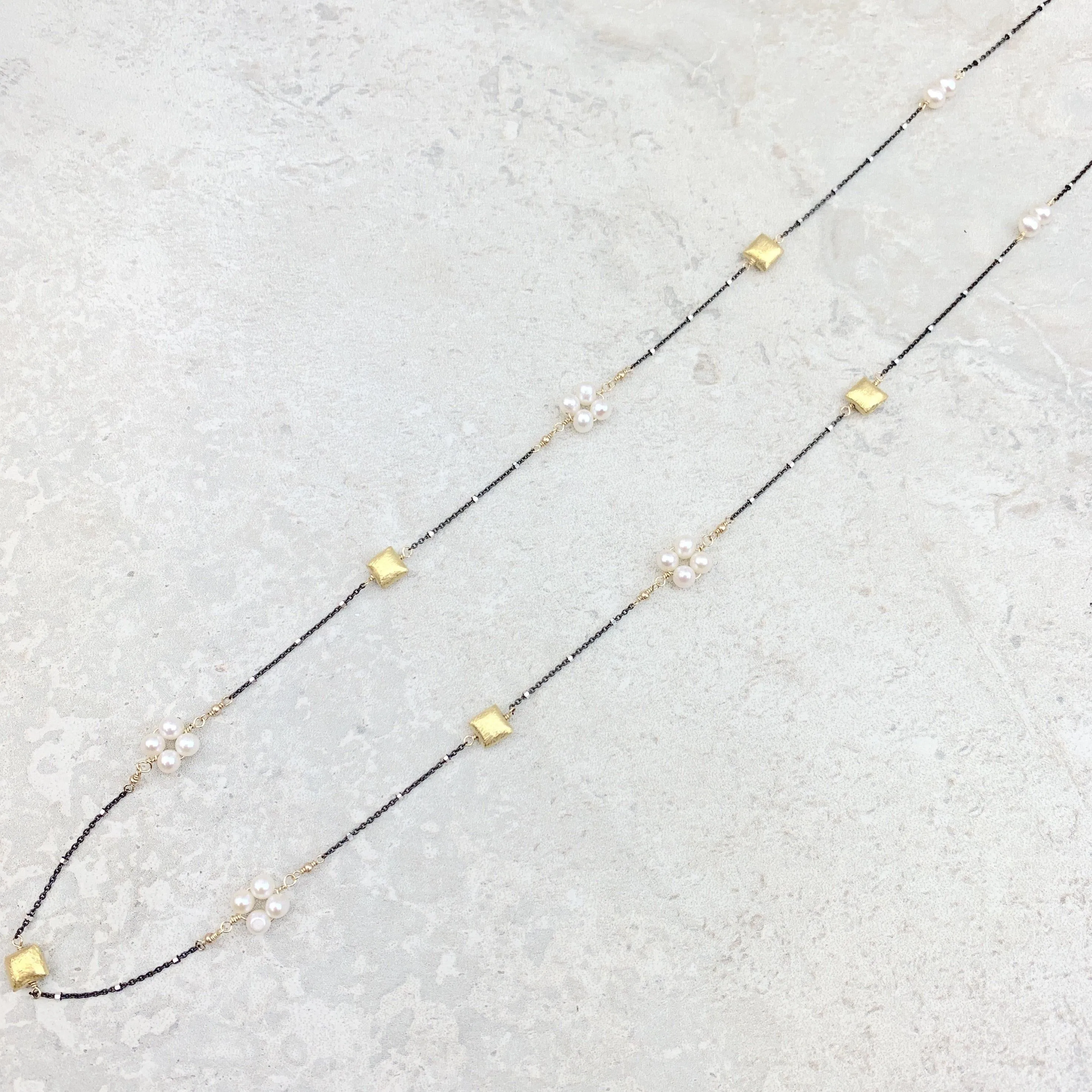 Mixed Metal and Pearls Mid Length Necklace