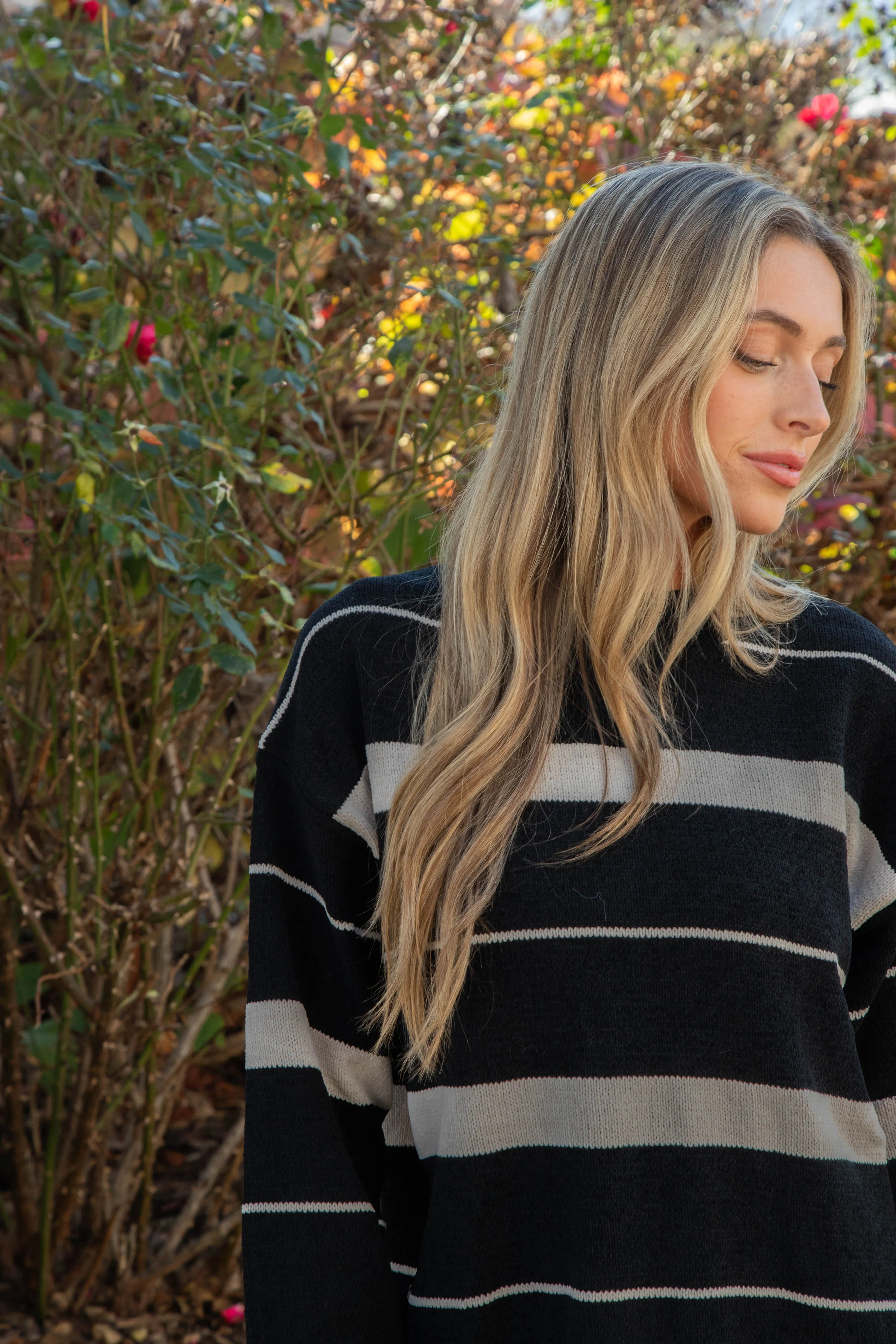 Modern Stripe Tunic Sweater, Black/Almond Stripe | Sanctuary