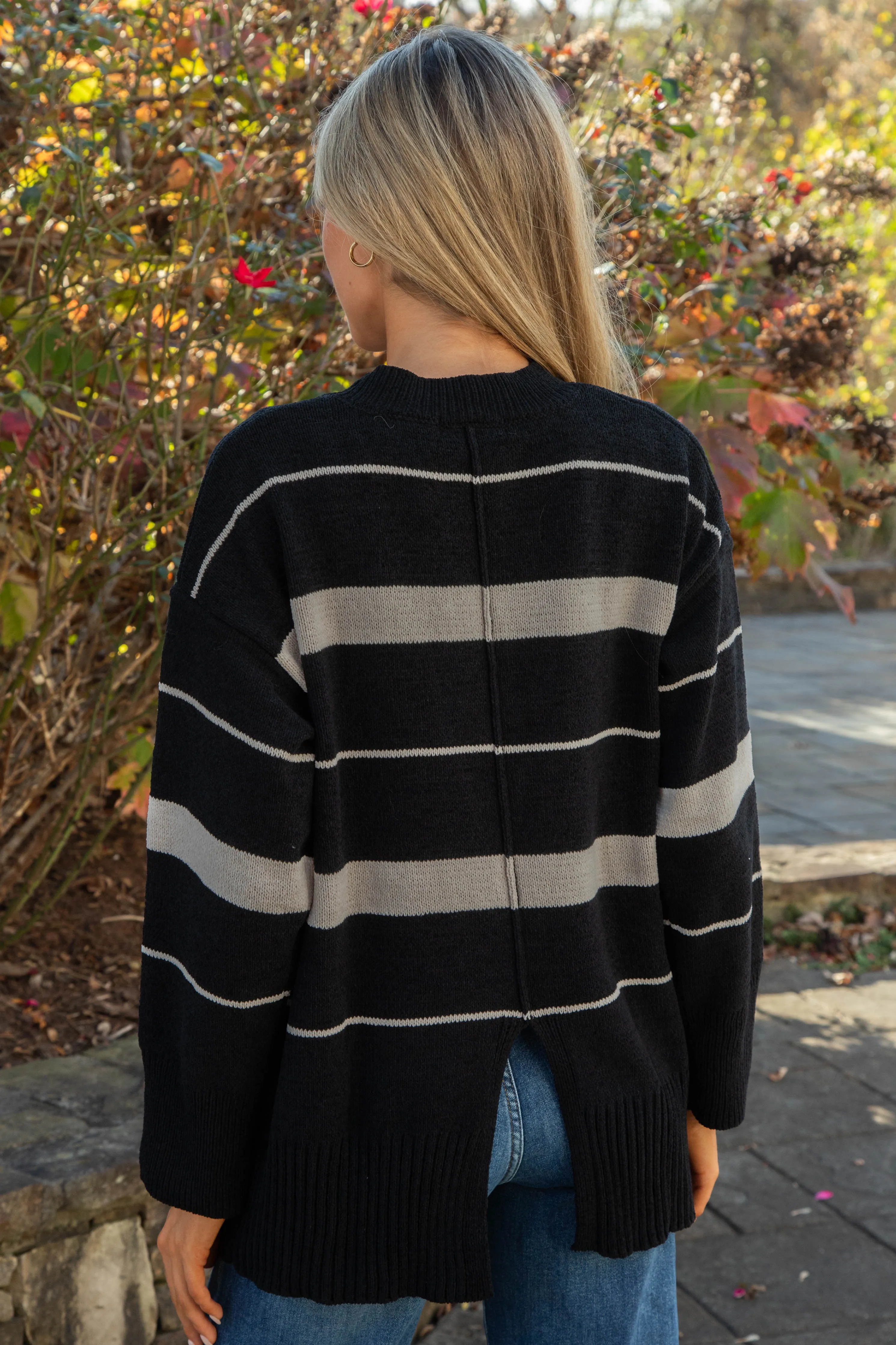 Modern Stripe Tunic Sweater, Black/Almond Stripe | Sanctuary