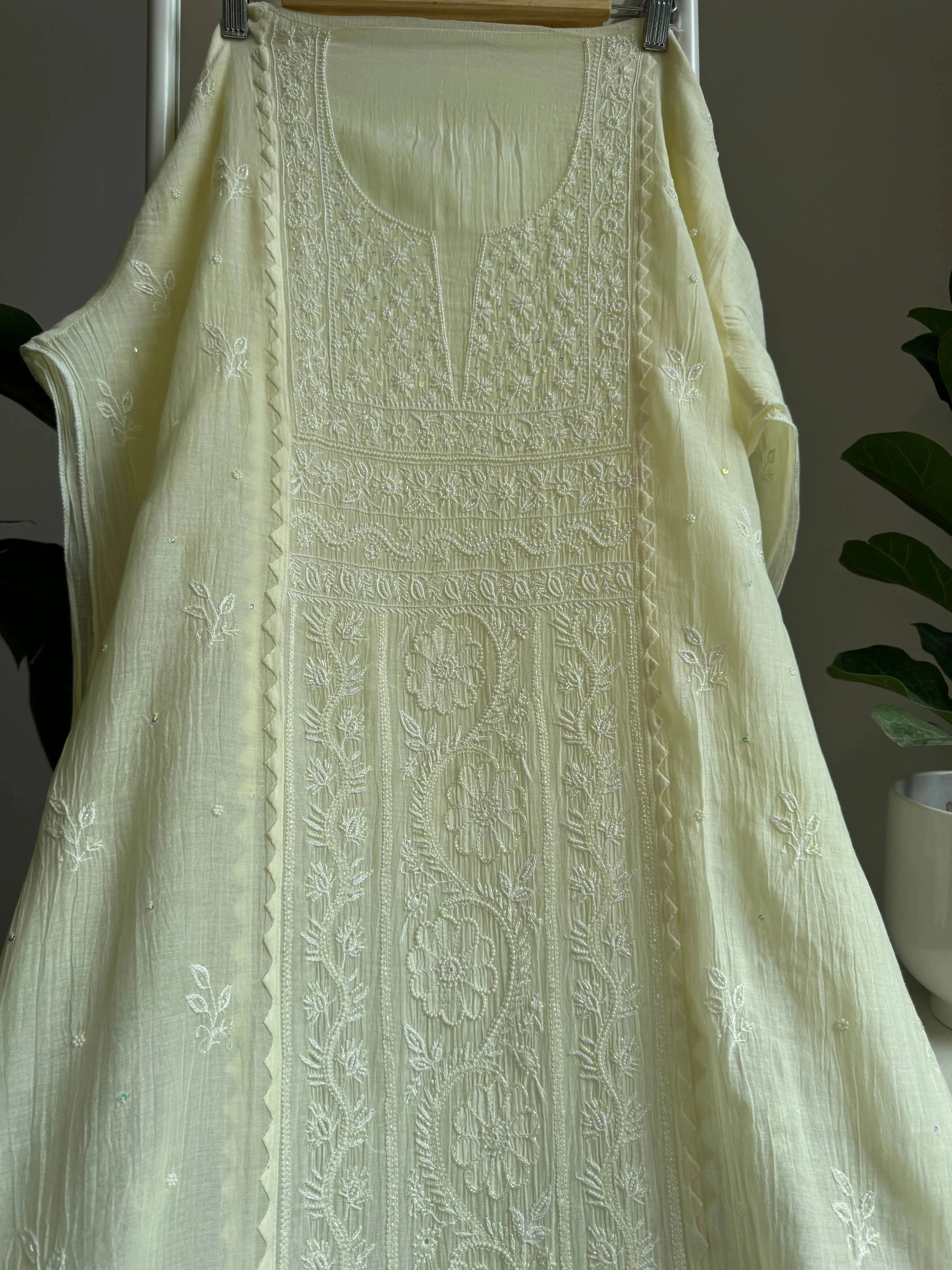 Mul Chanderi Straight Chikankari Tunic - yellow