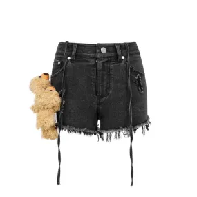 Multiple Bear Logo Denim Shorts in Black